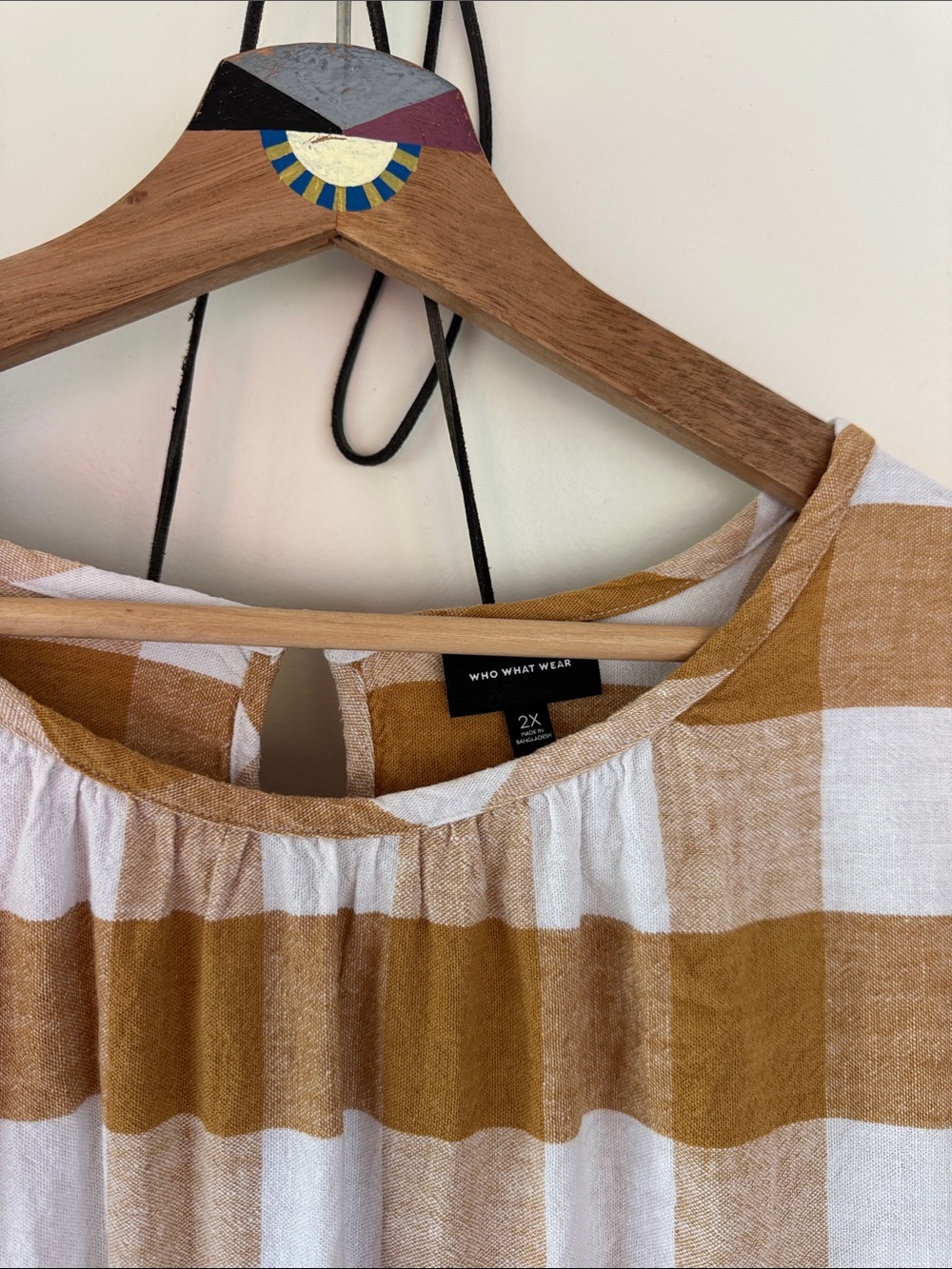 Who What Wear Mustard and White Gingham Peasant Top - NWOT
